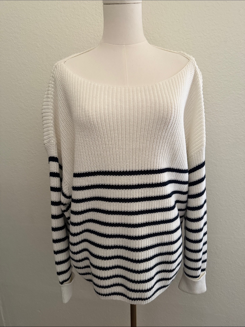 French Connection Black and white stripe Boat Neck Sweater